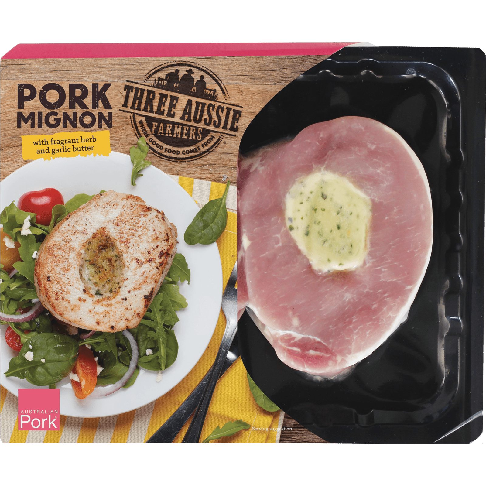 Three Aussie Farmers Pork Mignon with Fragrant Herb and Garlic Butter Three Aussie Farmers Pork Mignon with Fragrant Herb and Garlic Butter